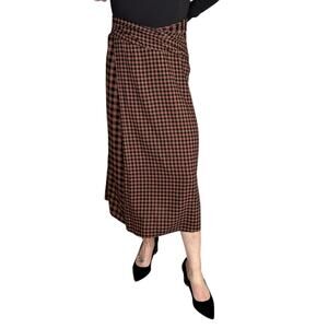 A.L.C. Brown and Black Checkered Midi Skirt
